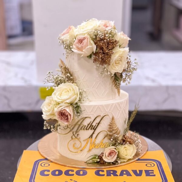 Pink White Rose Two Tier Floral Cake in Lahore