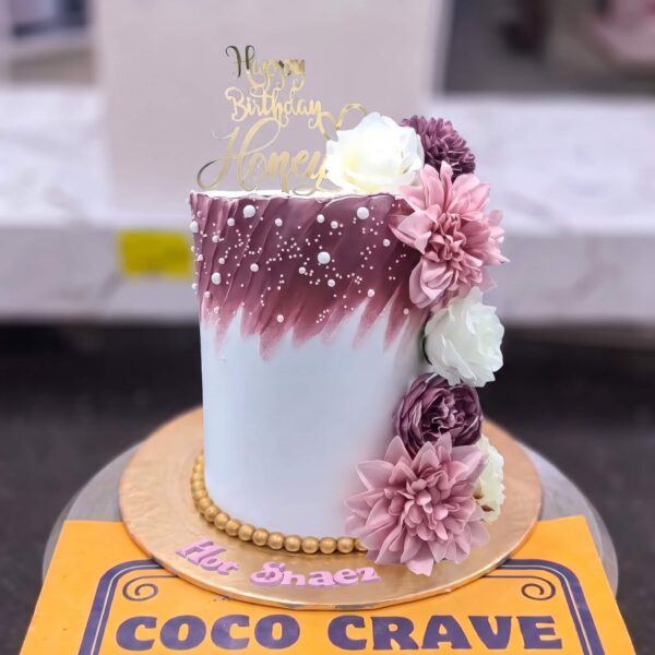 Lilac Dahlia Brushstroke Birthday Cake in Lahore