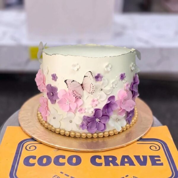 Purple Floral Butterfly Celebration Cake in Lahore