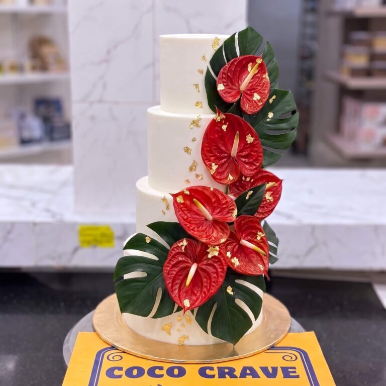 Red Anthurium Fresh Three Tier Cake in Lahore