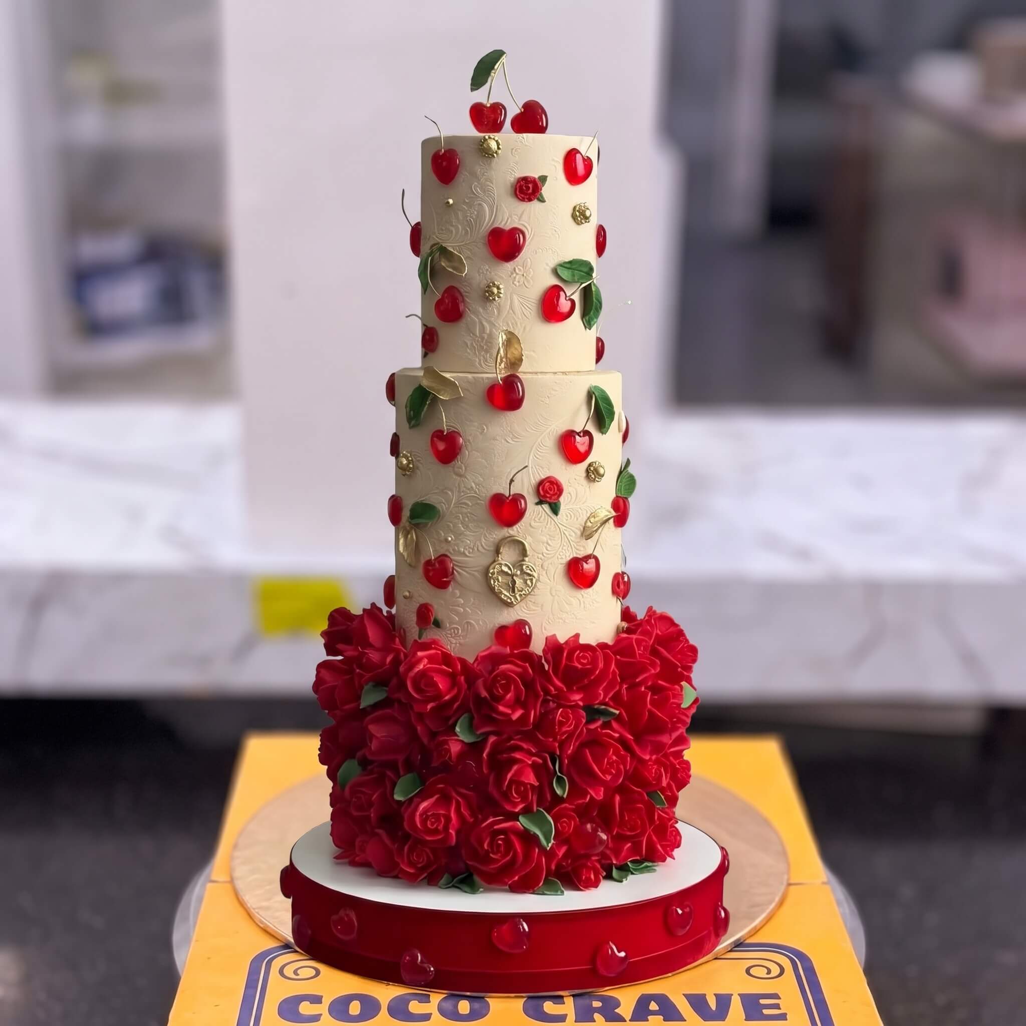 Red Rose Buttercream Three Tier Cake in Lahore Red Rose Buttercream Three Tier Cake in Lahore