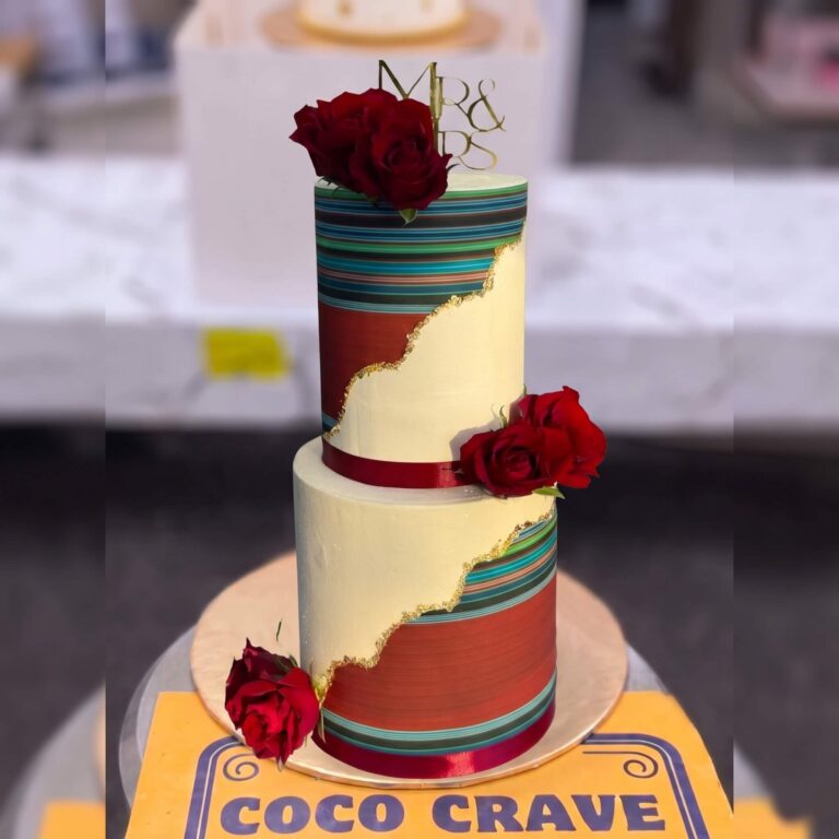 Red Fresh Rose Two Tier Wedding Cake in Lahore