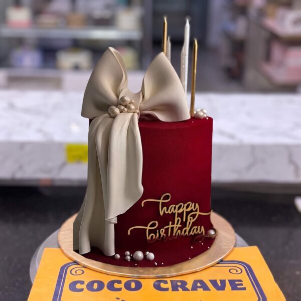 Red Velvet Elegant Bow Birthday Cake in Lahore