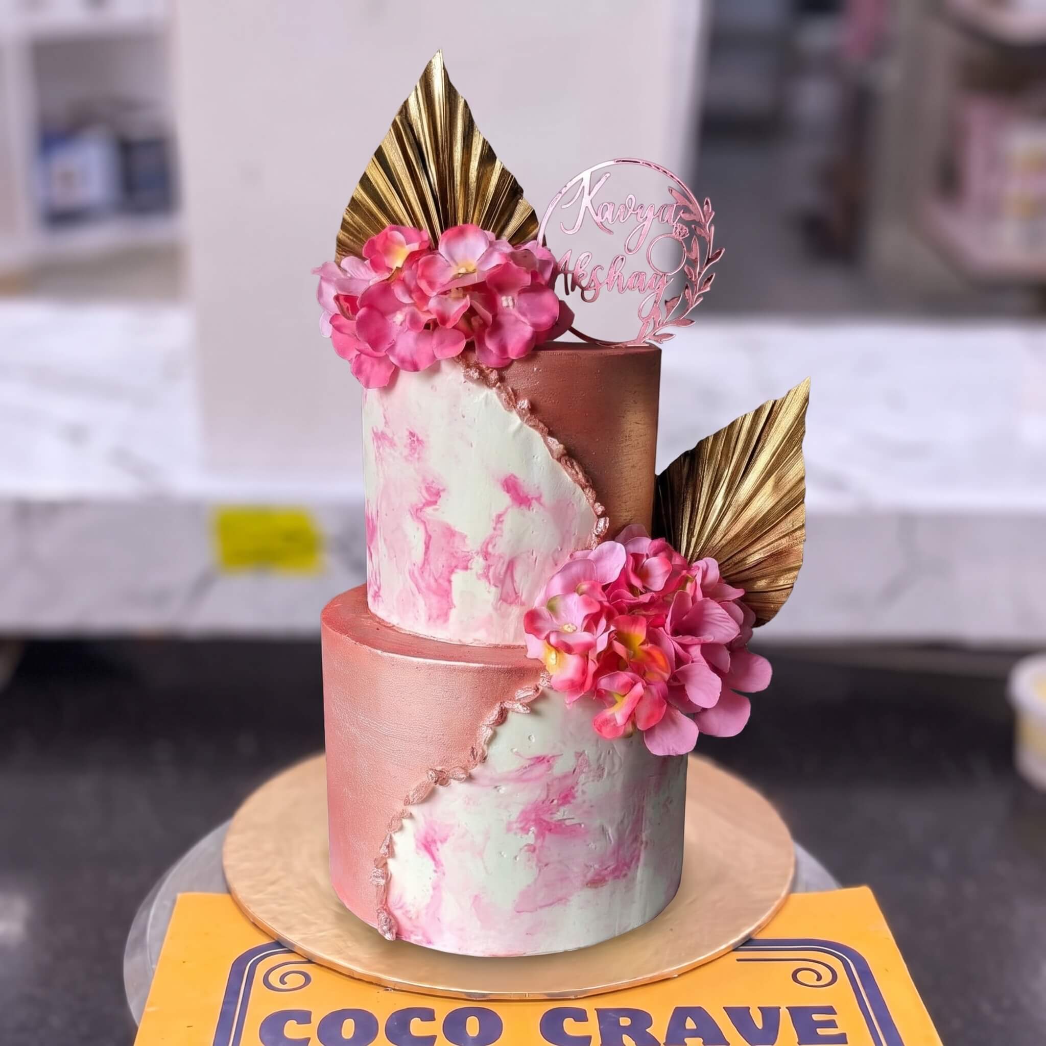 Blush Hydrangea Marble Two Tier Cake in Lahore Blush Hydrangea Marble Two Tier Cake in Lahore