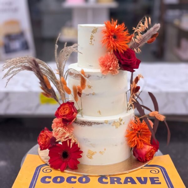 Rustic Autumn Floral Three Tier Cake in Lahore