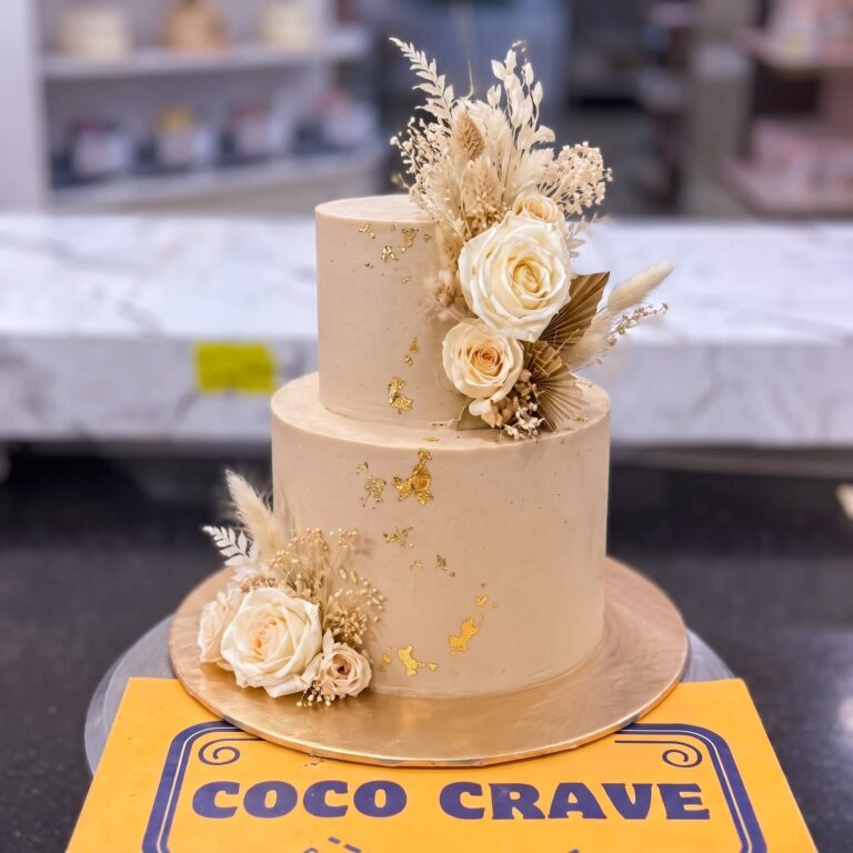 Ivory & Gold Rose Botanical Two Tier Cake in Lahore
