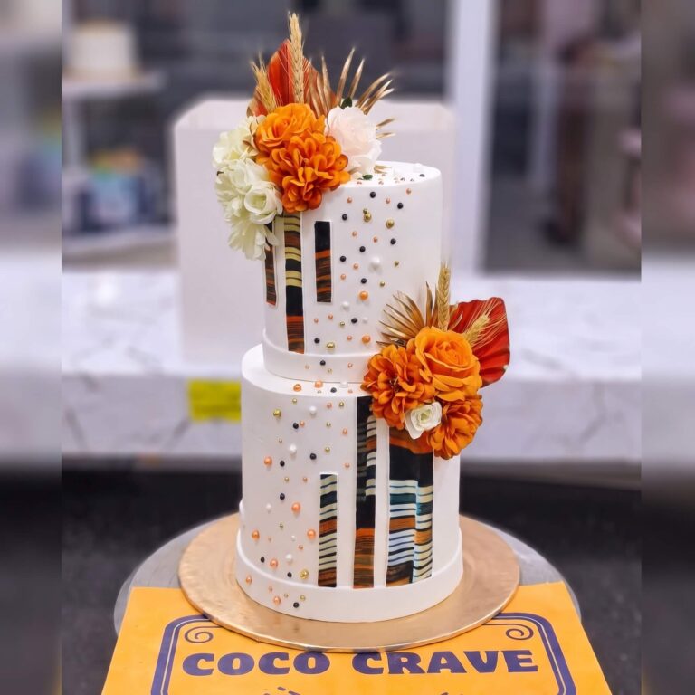 Orange Botanical Rose Two Tier Cake in Lahore