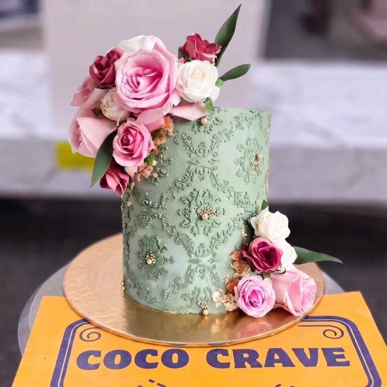 Sage Green Rose Embossed Cake in Lahore