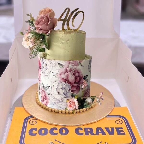Pastel Rose Fresh Two Tier 40th Birthday Cake in Lahore