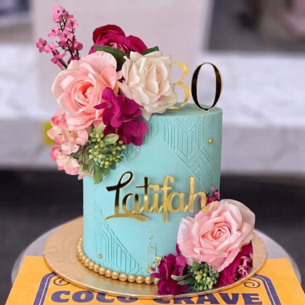 Teal Rose Buttercream 30th Birthday Cake in Lahore
