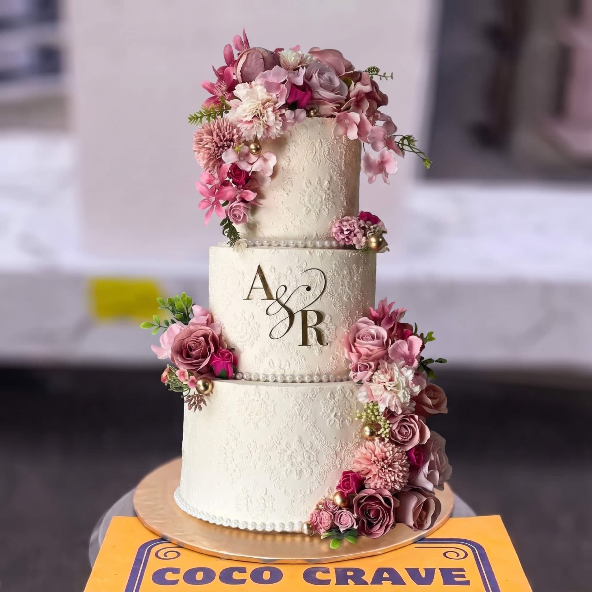 Blush Rose Lace Three Tier Cake in Lahore Blush Rose Lace Three Tier Cake in Lahore