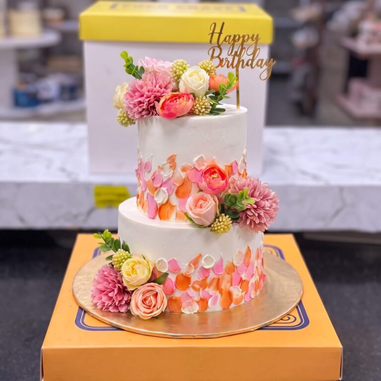 Pastel Rose Palette Knife Two Tier Birthday Cake in Lahore