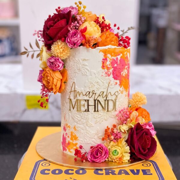 White Rose Stenciled Mehndi Cake in Lahore