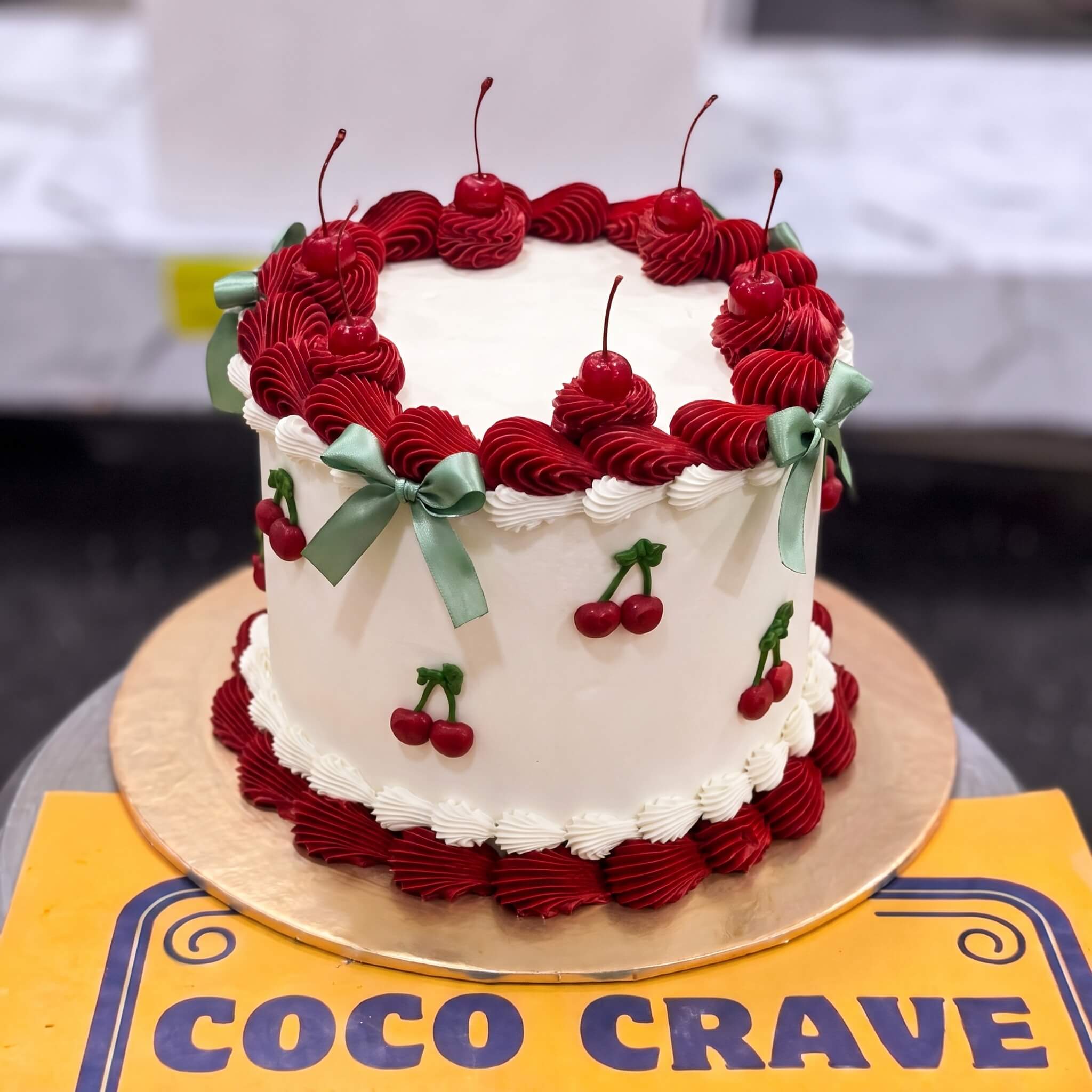 Vintage Cherry Bow White Cake in Lahore Vintage Cherry Bow White Cake in Lahore — CocoCrave Lahore