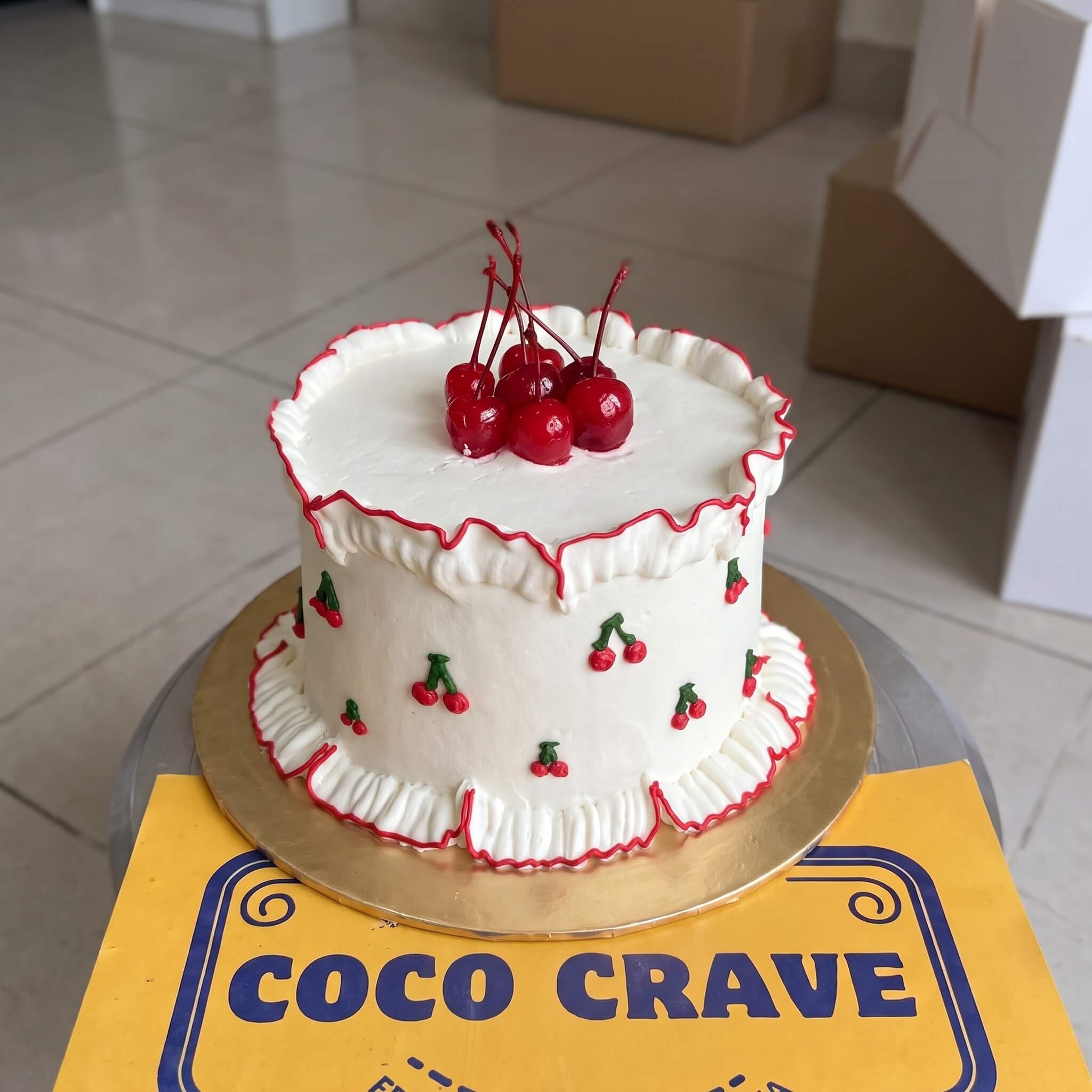 Vintage Cherry Ruffle Buttercream Cake in Lahore Vintage Cherry Ruffle Buttercream Cake in Lahore — CocoCrave Lahore