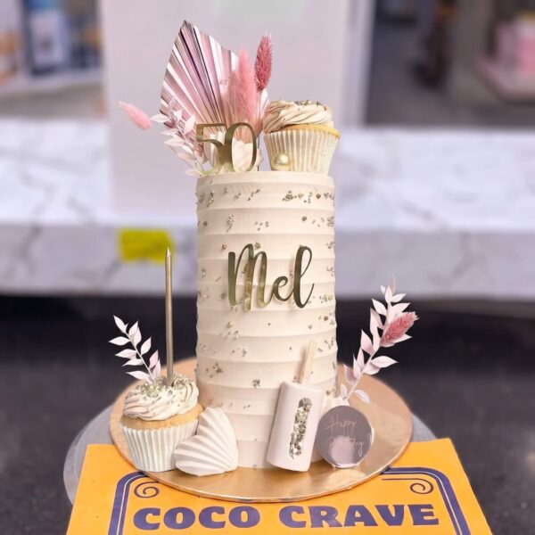 Ivory & Gold Botanical Buttercream Birthday Cake in Lahore
