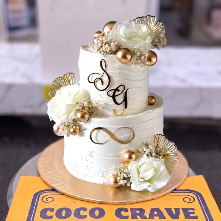 Ivory & Gold Rose Two Tier Cake in Lahore