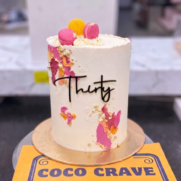 White and Pink Thirty Birthday Cake in Lahore