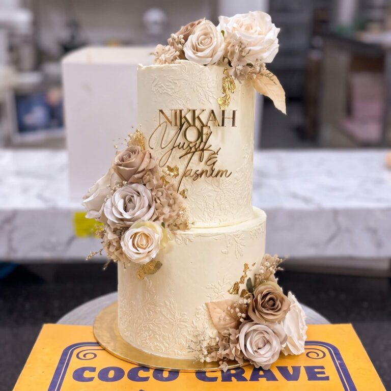 Ivory & Gold Rose Two Tier Nikkah Cake in Lahore