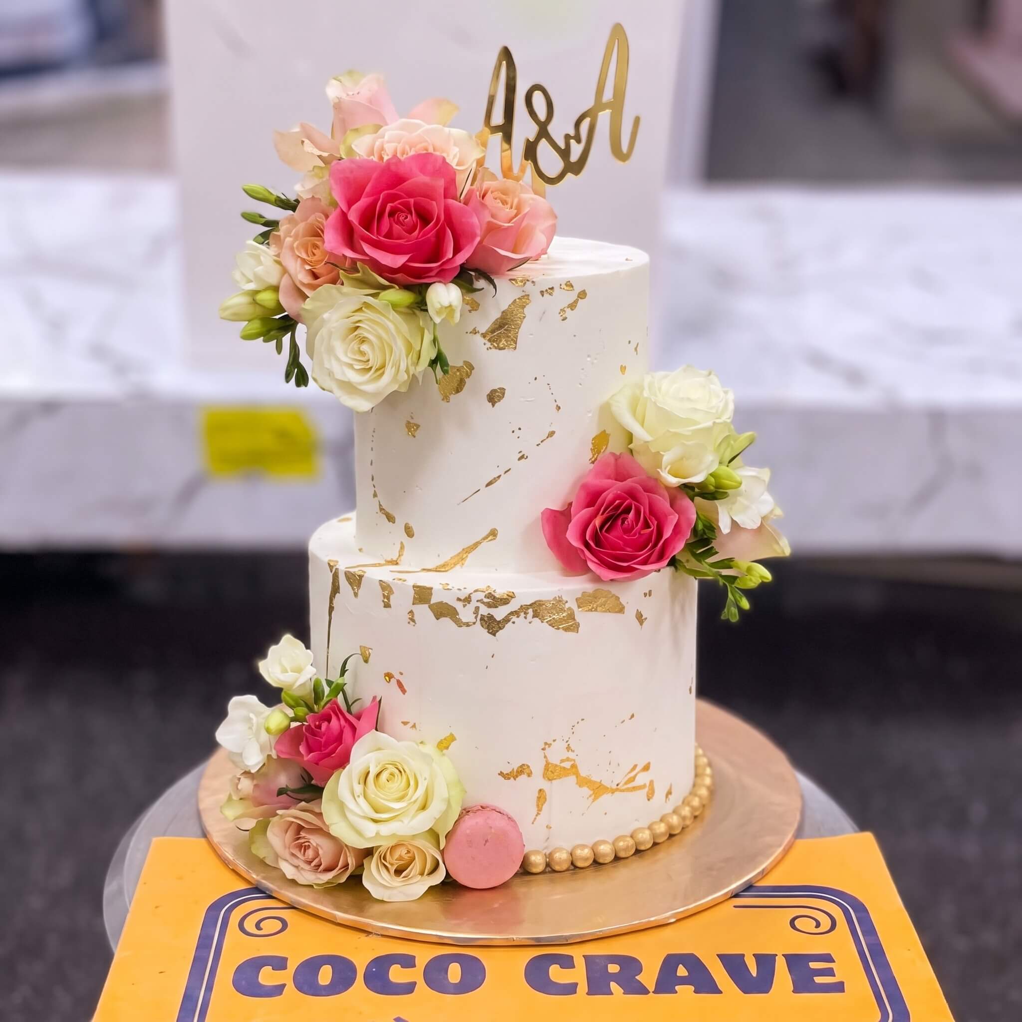Ivory & Gold Fresh Rose Two Tier Cake III in Lahore Ivory & Gold Fresh Rose Two Tier Cake III in Lahore