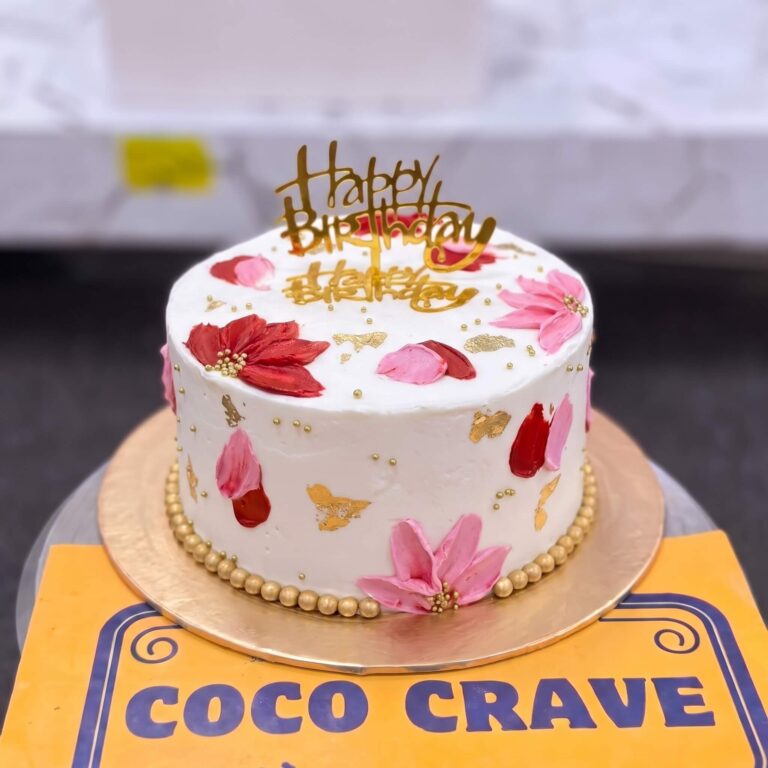 Red Painted Buttercream Birthday Cake in Lahore