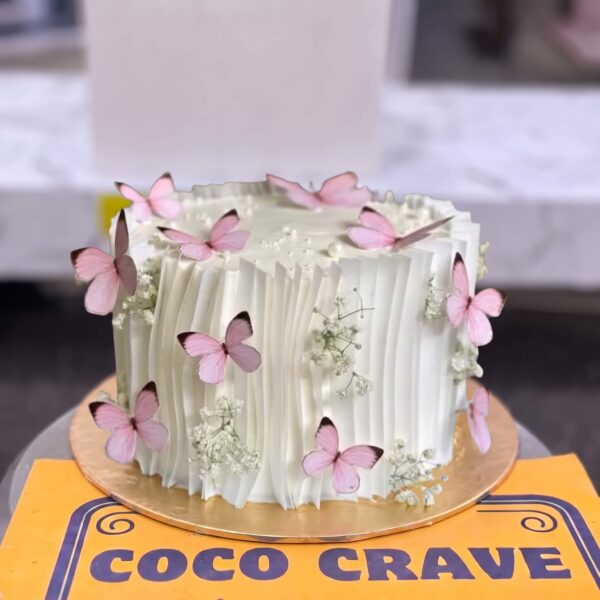 White Edible Waffle Paper Pink Butterfly Cake in Lahore