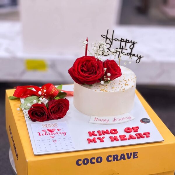 White Romantic Red Rose Birthday Cake in Lahore