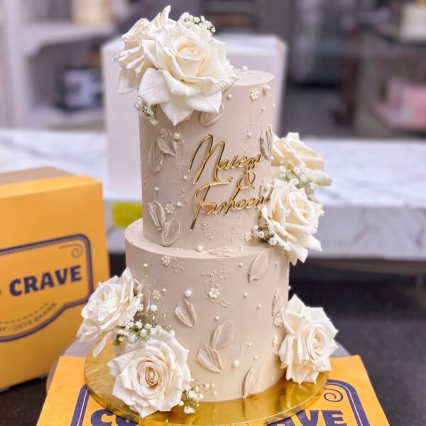 White Rose Two Tier Floral Cake in Lahore