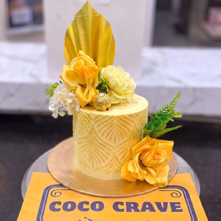 Yellow Rose Stencil Single Cake in Lahore